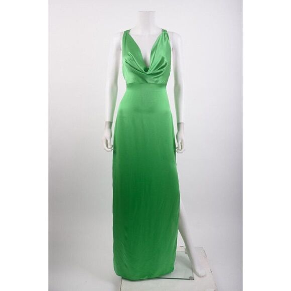 Massimo Dutti Studio Womens Silk Dress Maxi Draped Formal S Green 9050/952 NWT